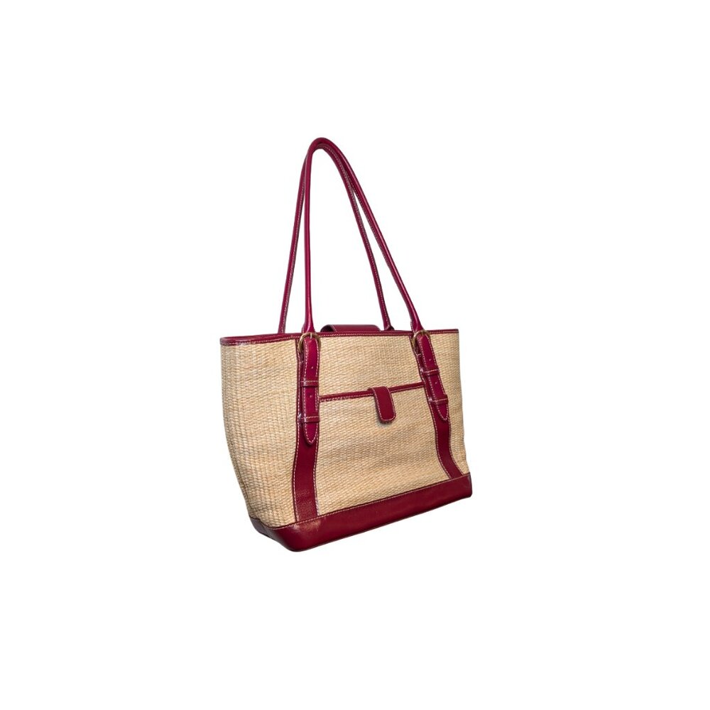 Maxx New York Women’s Raffia Straw Red Leather Large Tote Shoulder Handbag Boho - Picture 4 of 16